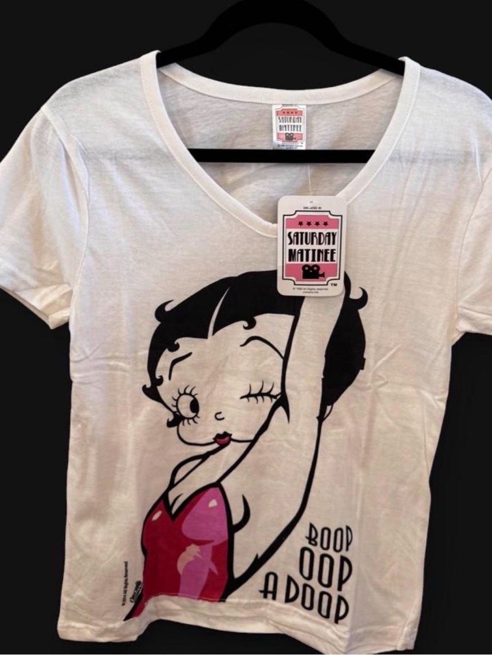 NWT 2014 Deadstock Betty Boop V-Neck 100% Cotton Silky Soft T Shirt Top